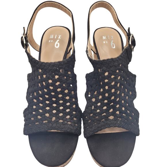 Mix No 6 Black Wedge Sandals 4" Heel Like New! Sz 8.5M - Picture 2 of 9